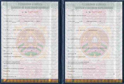 Диплом ВУЗ Беларусь с 2011 по 2024 года